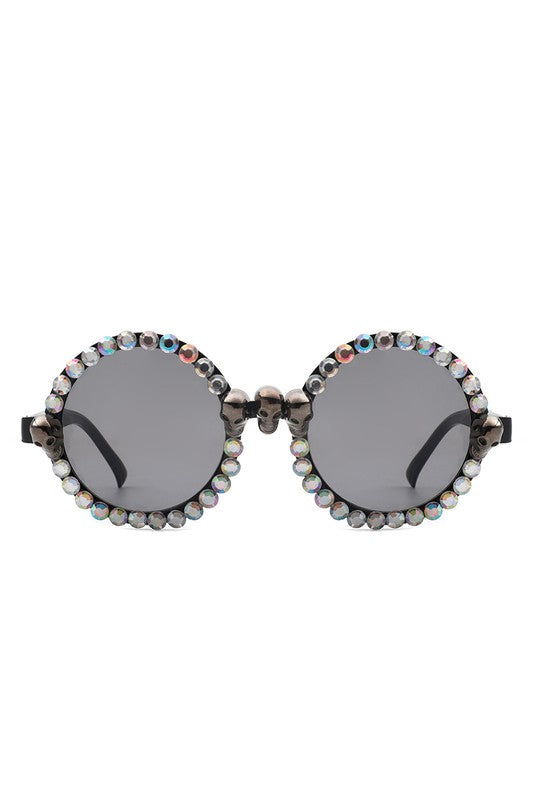 Round Gothic Rhinestone Skull Punk Sunglasses