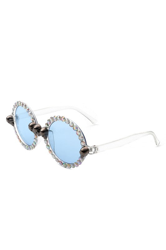 Round Gothic Rhinestone Skull Punk Sunglasses