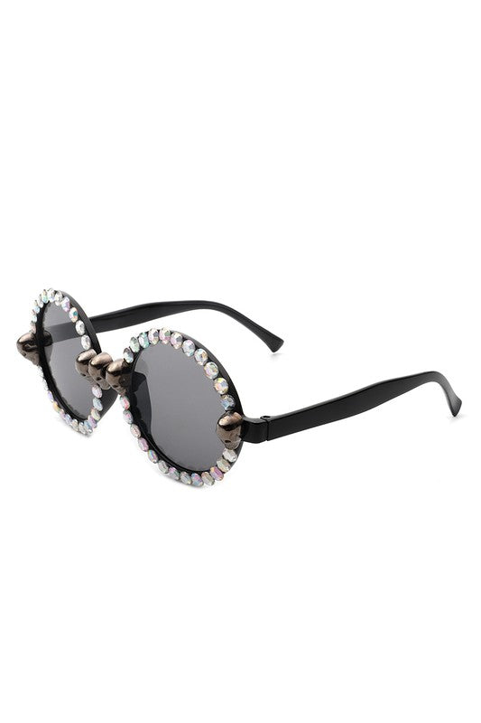 Round Gothic Rhinestone Skull Punk Sunglasses