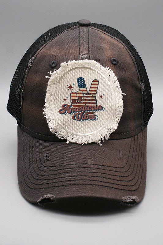 Patriotic America Vibes Peace Rainbow Patch Hat