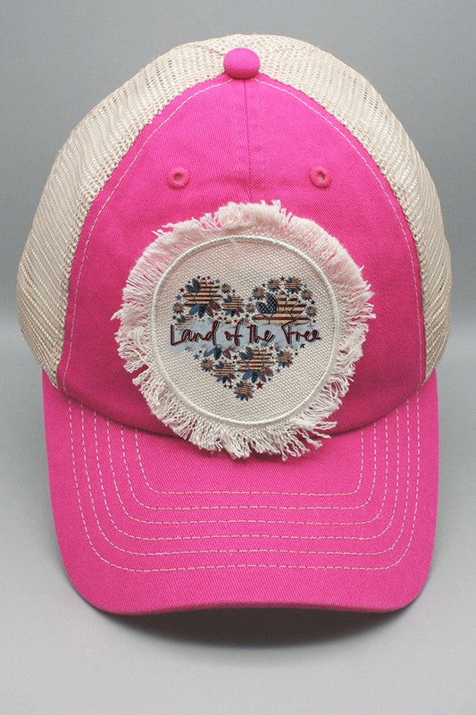 Patriotic Land of the Free Heart Patch Hat