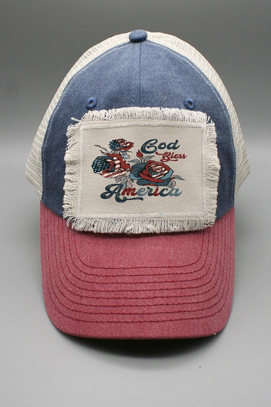 Patriotic USA God Bless America Patch Hat