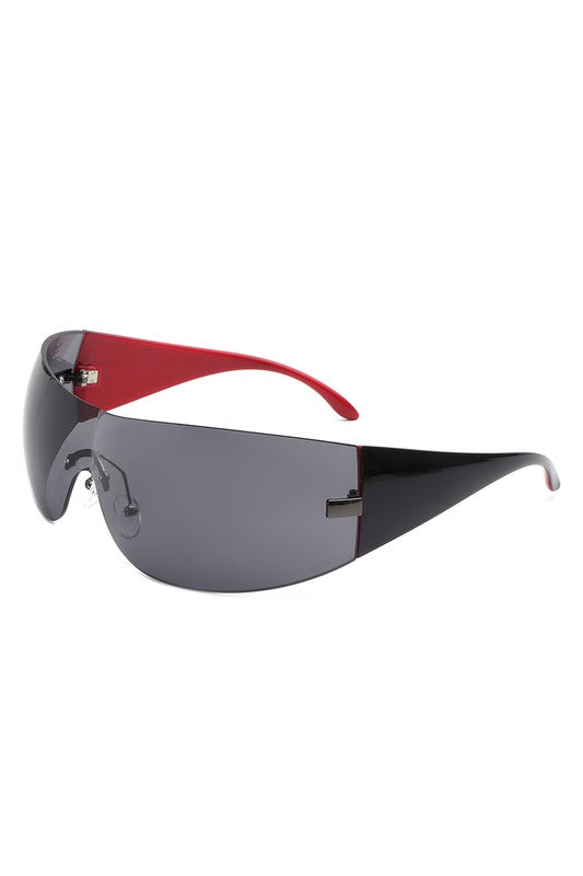 Rectangle Rimless Sleek Wraparound Sunglasses