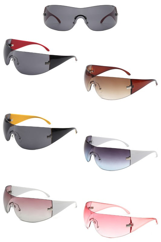 Rectangle Rimless Sleek Wraparound Sunglasses