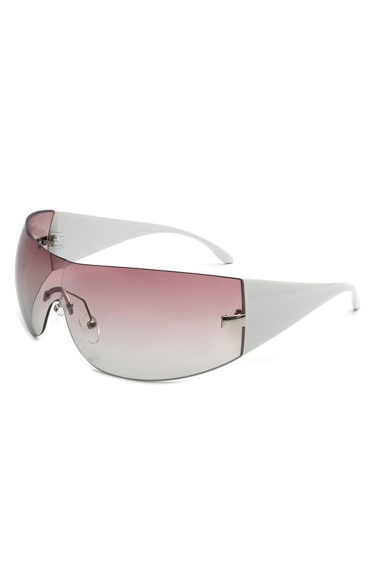 Rectangle Rimless Sleek Wraparound Sunglasses