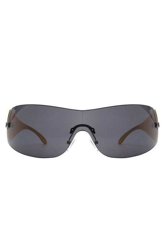 Rectangle Rimless Sleek Wraparound Sunglasses