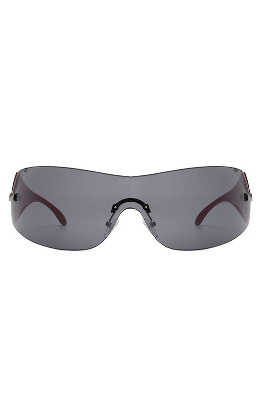 Rectangle Rimless Sleek Wraparound Sunglasses