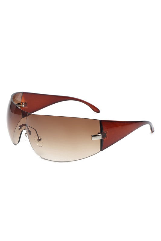 Rectangle Rimless Sleek Wraparound Sunglasses