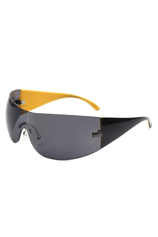 Rectangle Rimless Sleek Wraparound Sunglasses