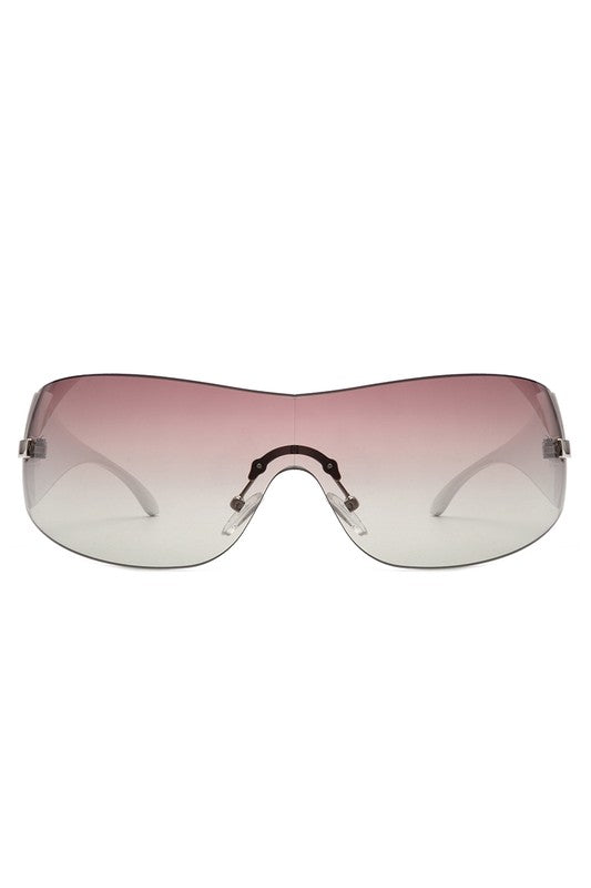 Rectangle Rimless Sleek Wraparound Sunglasses