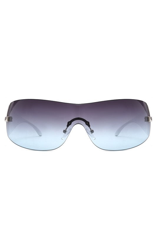 Rectangle Rimless Sleek Wraparound Sunglasses