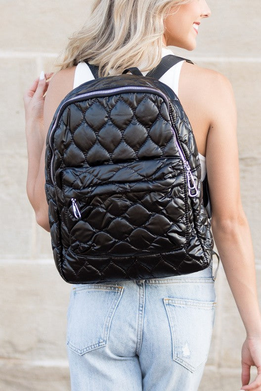 Jade Metallic Puffer Backpack