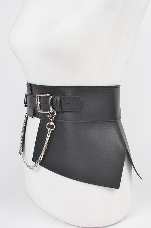 Chain Accent Faux Leather Skirt Belt