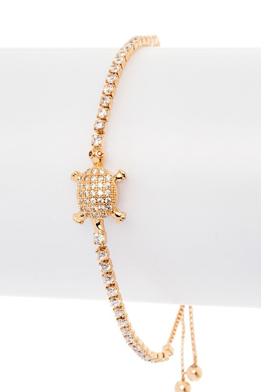 Petite Turtle CZ Pave String Bracelet