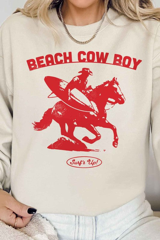 BEACH COW BOY SURFS UP GRAPHIC SWEATSHIRT