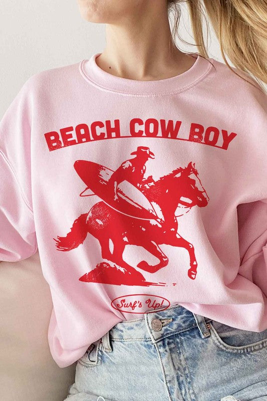 BEACH COW BOY SURFS UP GRAPHIC SWEATSHIRT