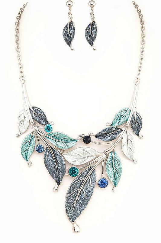 Metal Leaf Statement Necklace Set