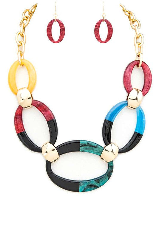 Mix Tone Resin Link Statement Necklace Set