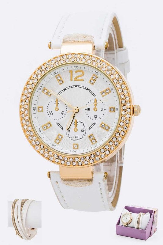 Crystal Bezel Fashion Watch Bracelet Set