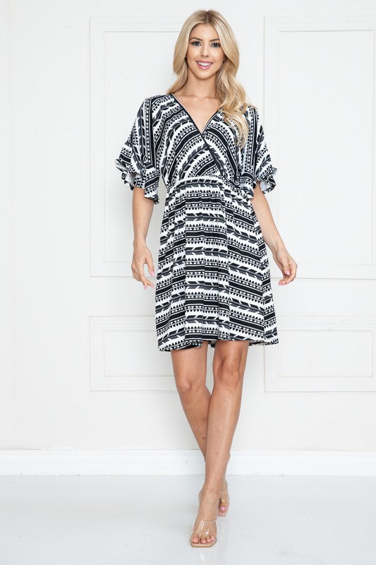 Plus Geometric Short Sleeve Wrap Dress