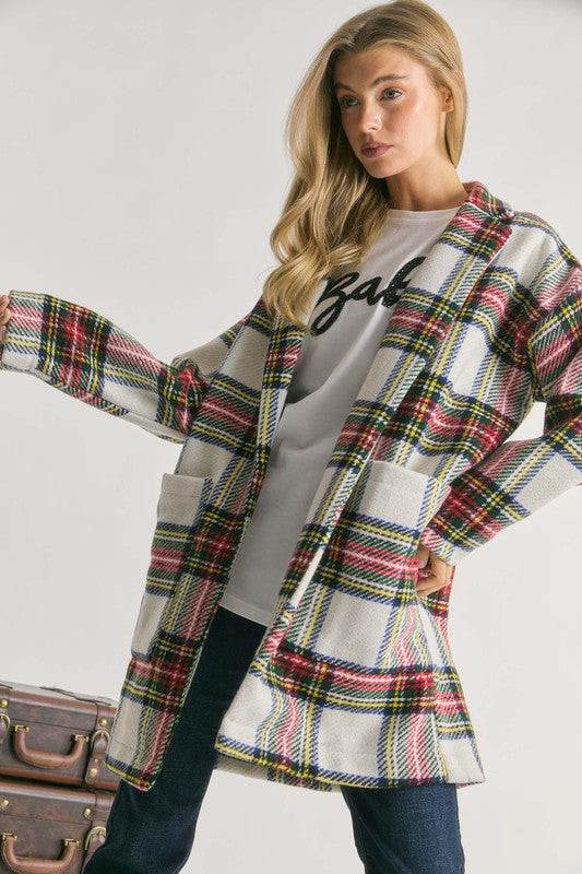 MULTI PLAID LOOSE FIT OPEN JACKET