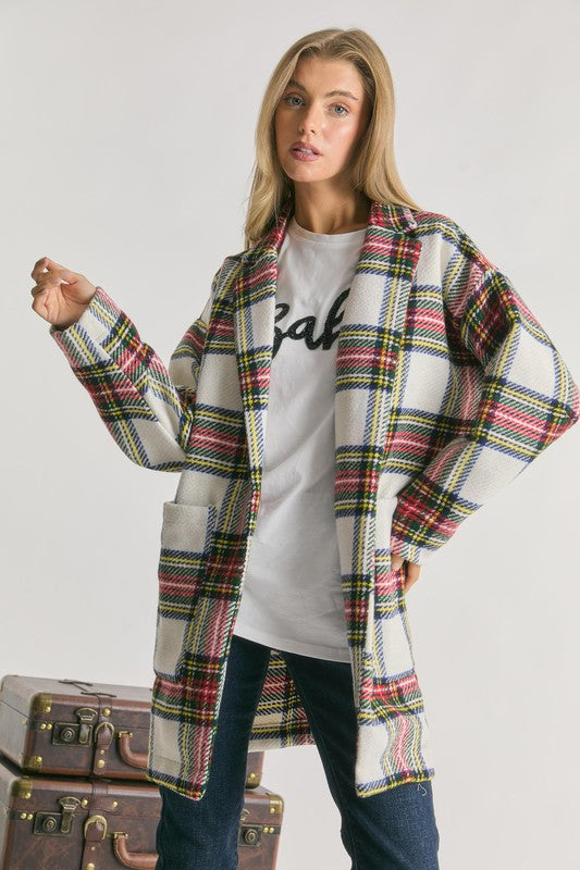 MULTI PLAID LOOSE FIT OPEN JACKET