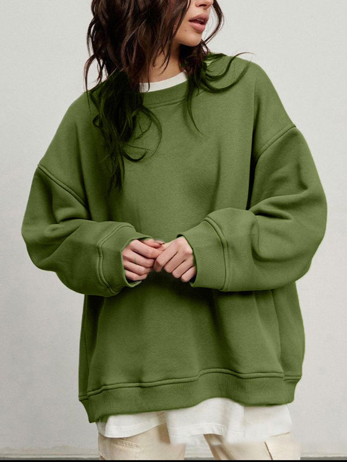 Round Neck Dropped Shoulder Long Sleeve Sweatshirt