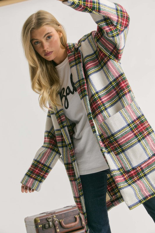 MULTI PLAID LOOSE FIT OPEN JACKET