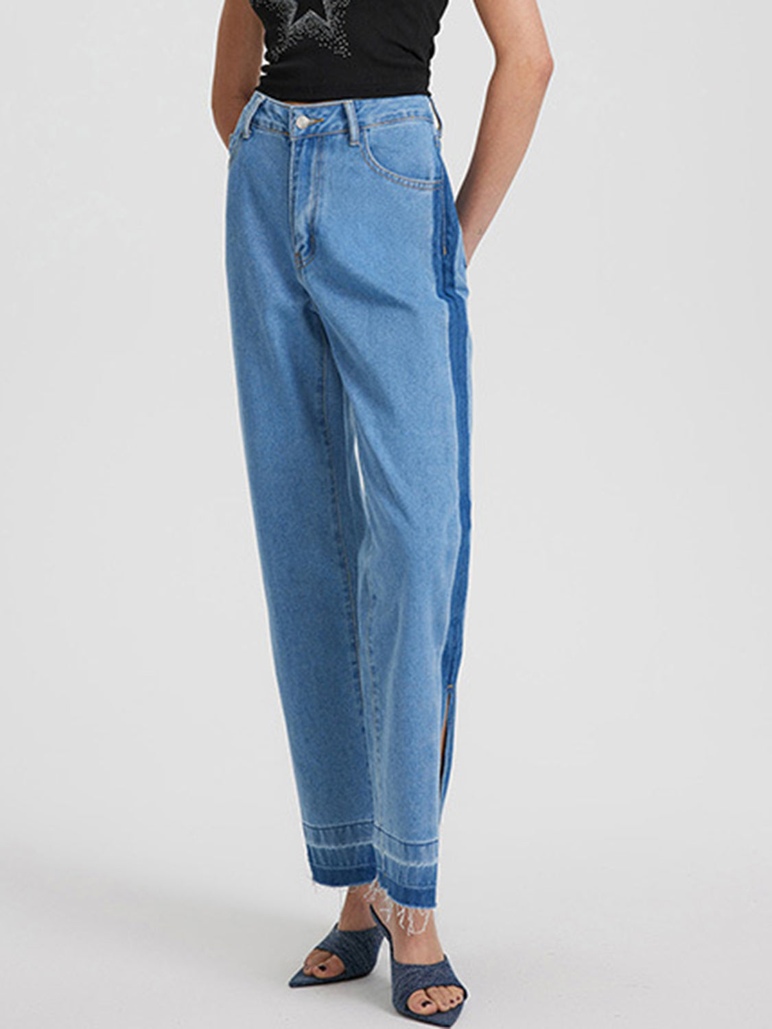 Slit Straight Leg Jeans with Pockets