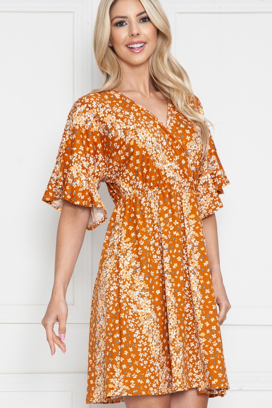 Plus Floral Short Sleeve Wrap Dress