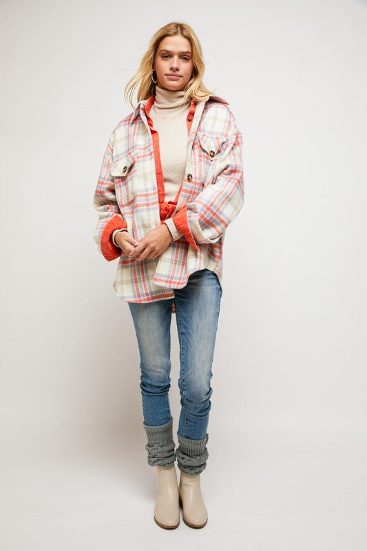 MULTI COLOR PLAID PATCHED SHIRT JACKET