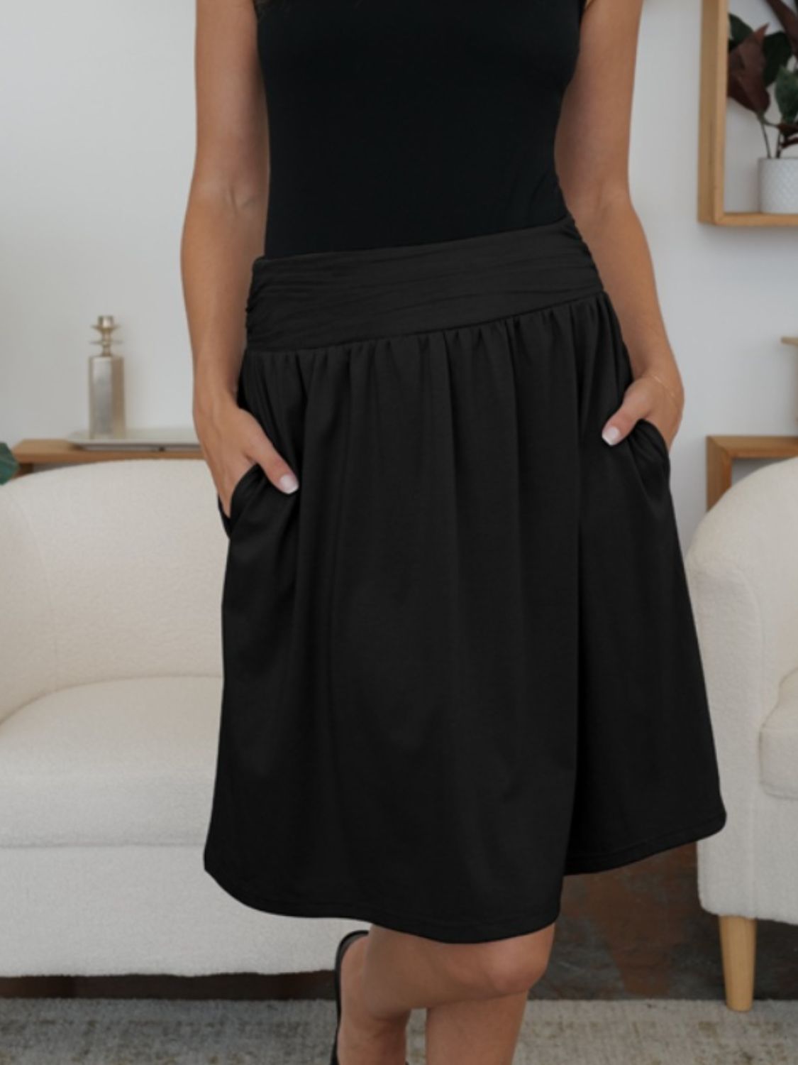 Elastic Waist Skirt with Pockets