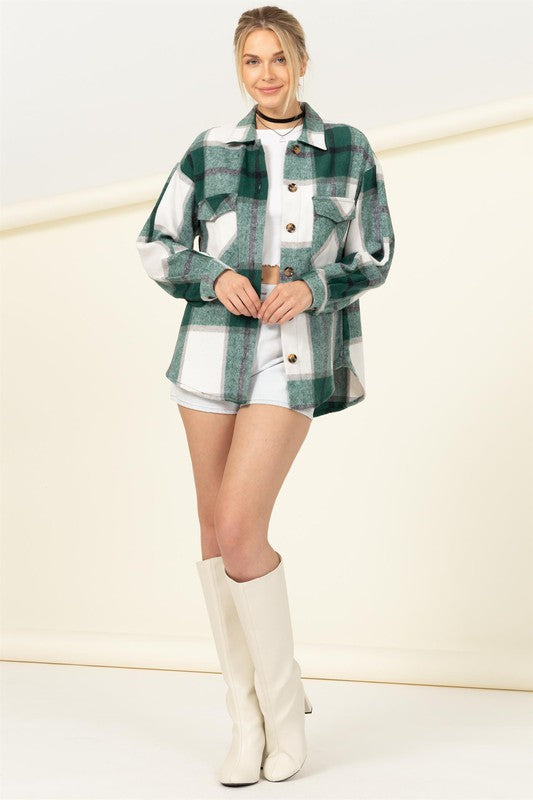 EFFORTLESS EASE PLAID PRINT SHACKET