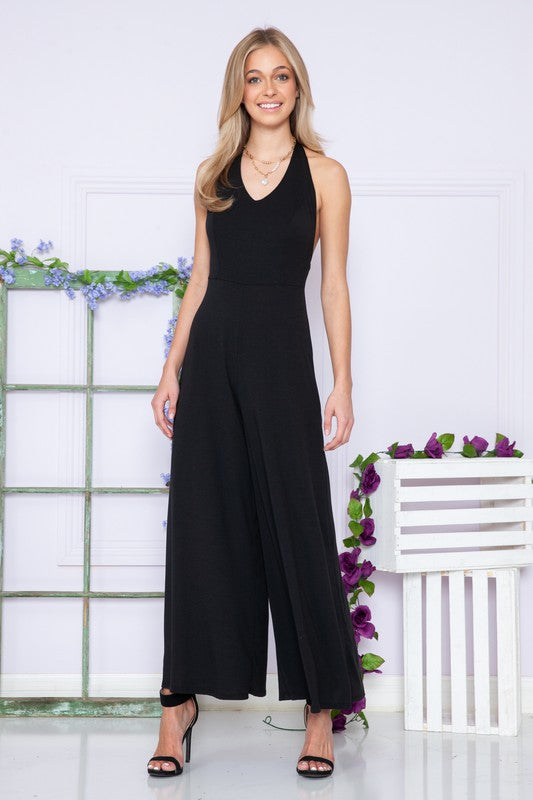 Solid Sleeveless Open Back Jumpsuit