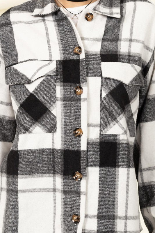 EFFORTLESS EASE PLAID PRINT SHACKET