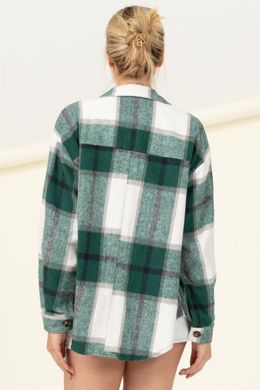 EFFORTLESS EASE PLAID PRINT SHACKET