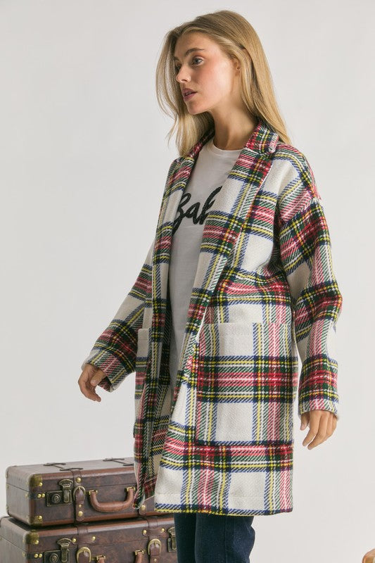 MULTI PLAID LOOSE FIT OPEN JACKET