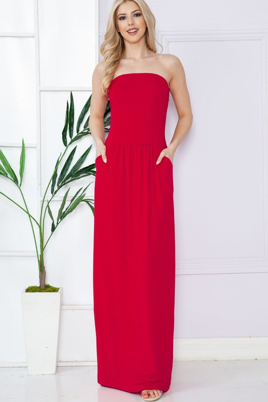 Plus Solid Tube Maxi Dress