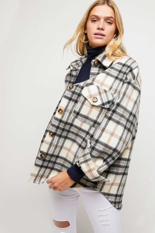 MULTI COLOR PLAID PATCHED SHIRT JACKET