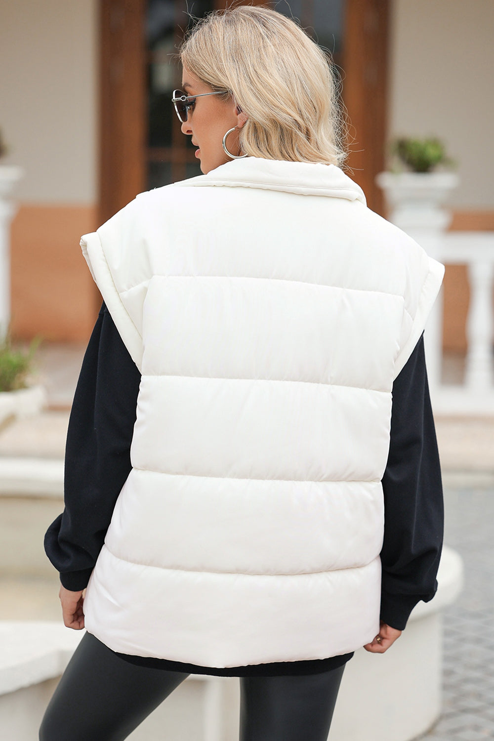 Zip Up Puffer Vest Coat with Pockets