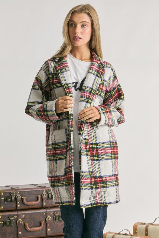 MULTI PLAID LOOSE FIT OPEN JACKET