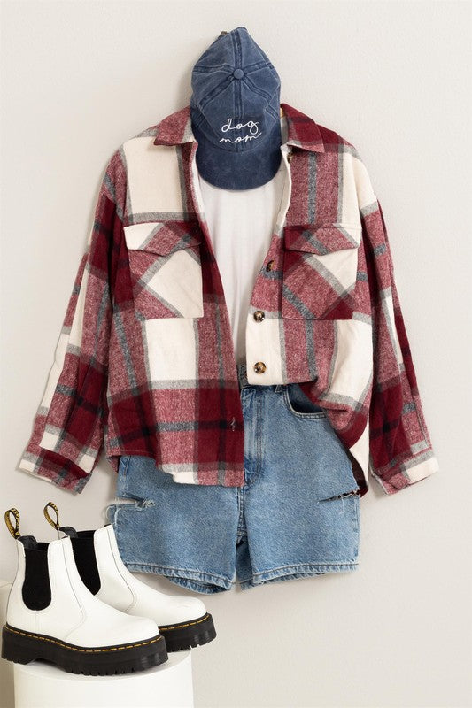 EFFORTLESS EASE PLAID PRINT SHACKET