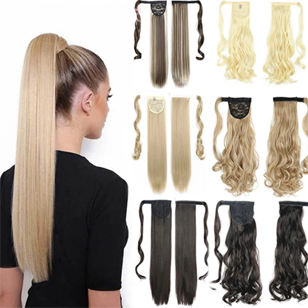 Long Ponytail, Heat-resistant, long, straight, wrap-around clip-in ponytail made of synthetic hair