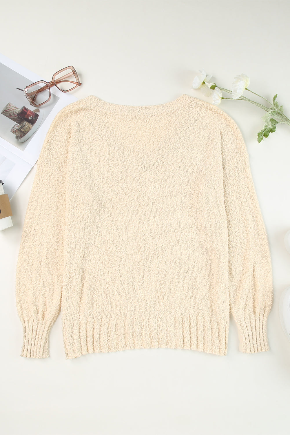 V-Neck Dropped Shoulder Sweater