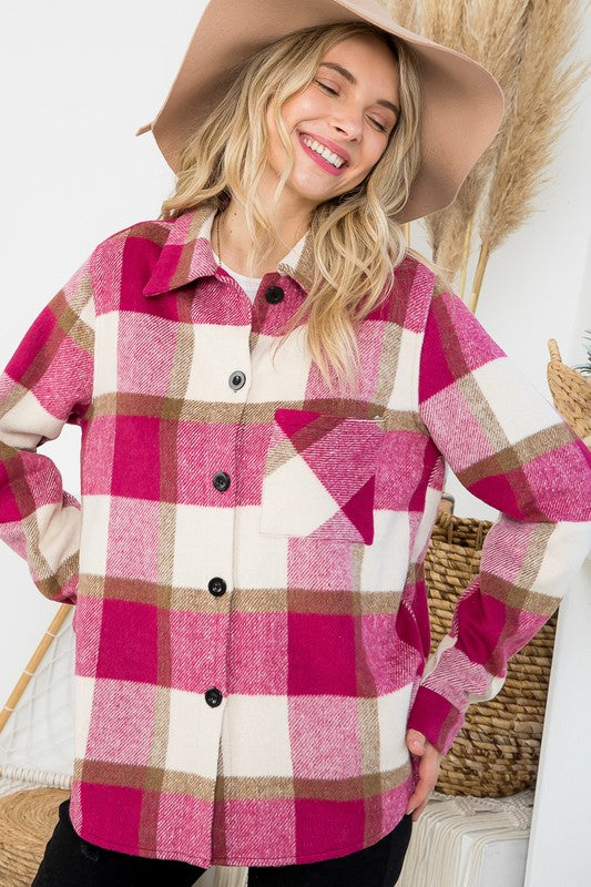 FUZZY PLAID BUTTONDOWN SHACKET