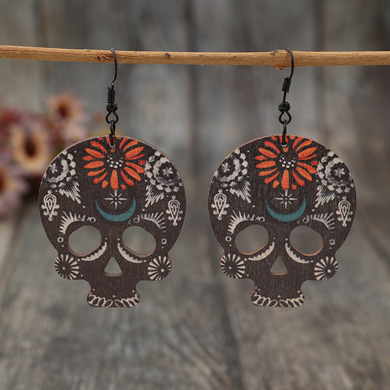 Alloy Hook Wooden Skeleton Earrings