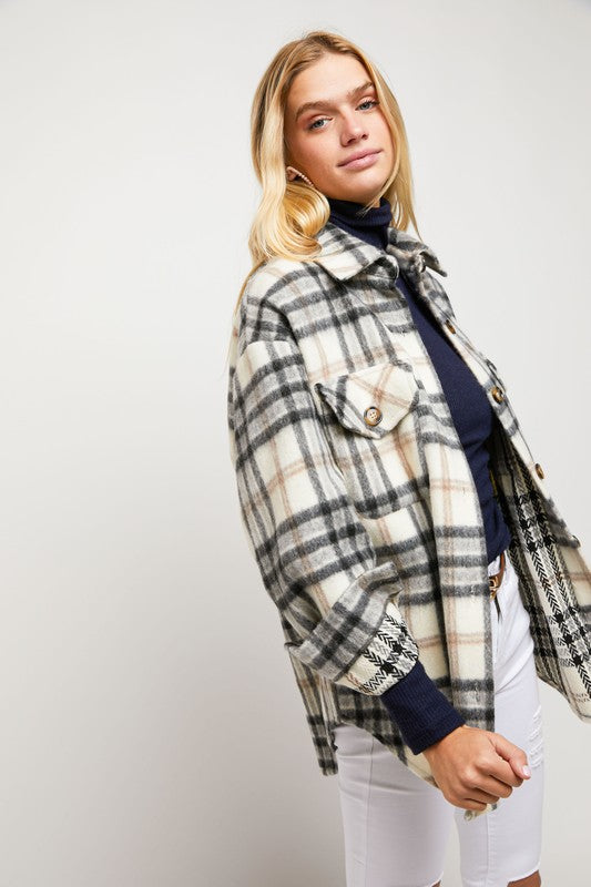 MULTI COLOR PLAID PATCHED SHIRT JACKET