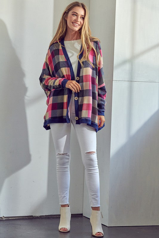 PLUS PLAID BUTTONDOWN BOXY CARDIGAN