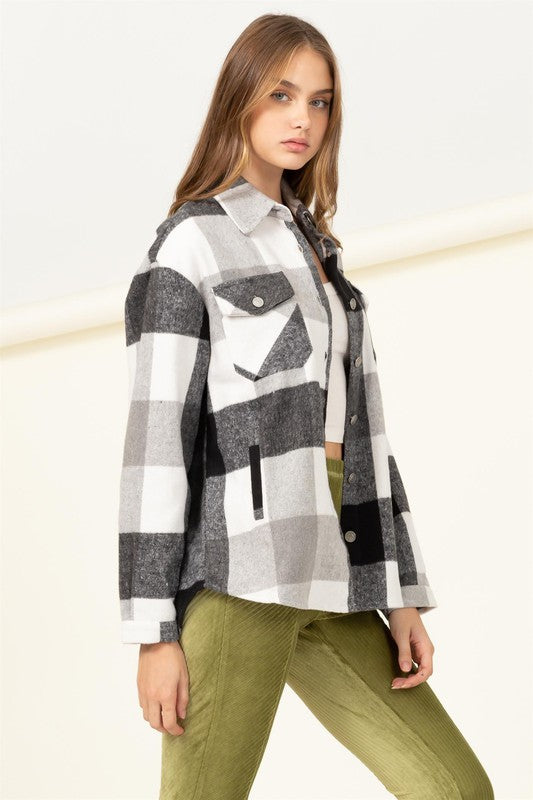 CLASSY MISS CHECKERED-PRINT OVERSIZED SHACKET