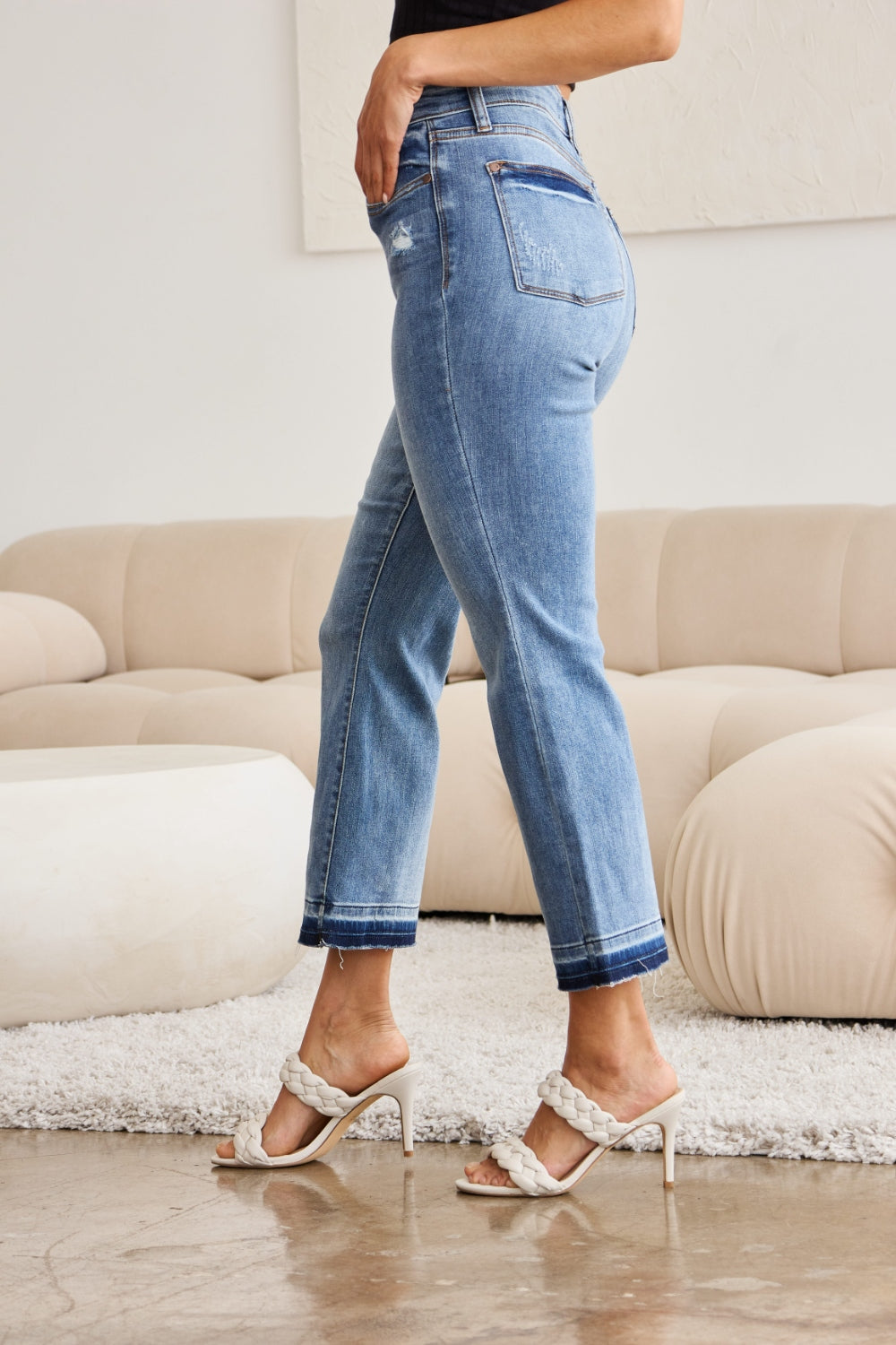 Judy Blue Full Size Release Hem Cropped Bootcut Jeans